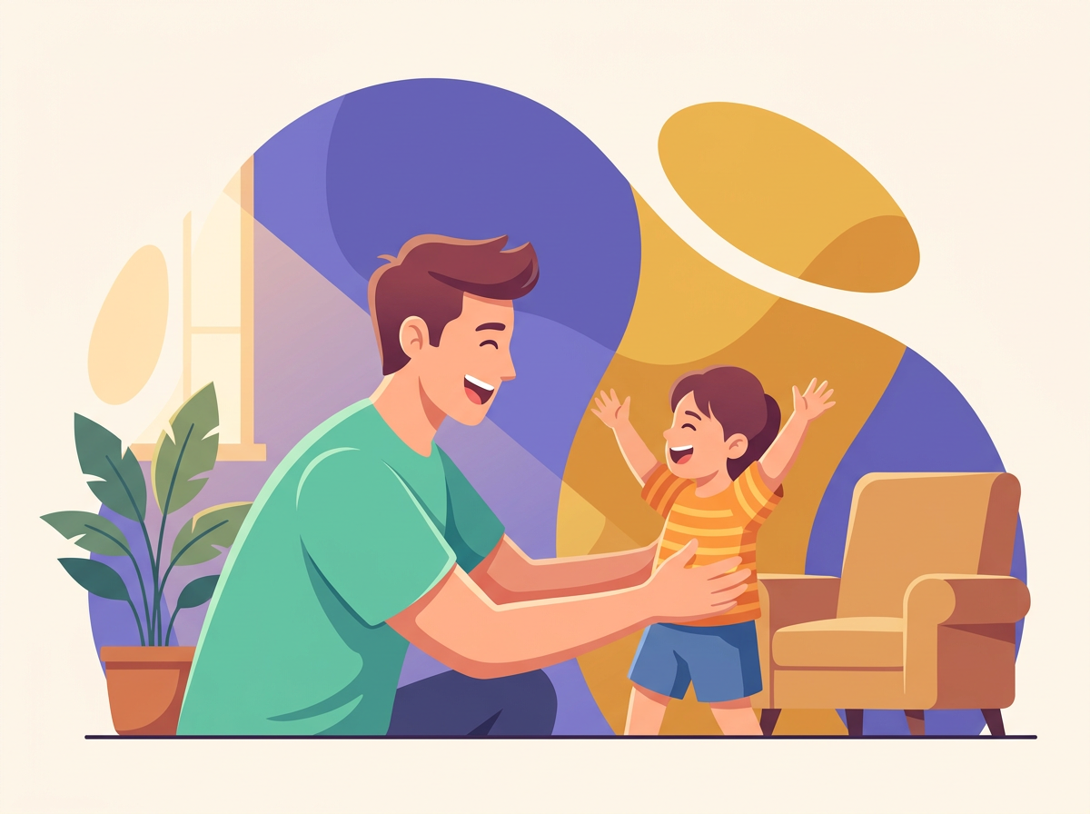 Illustration of a father playing on the floor with his young child